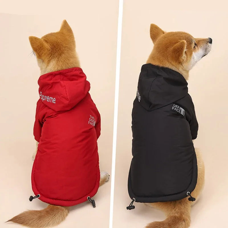Hooded Dog Jacket with Reflective Details – Red & Black