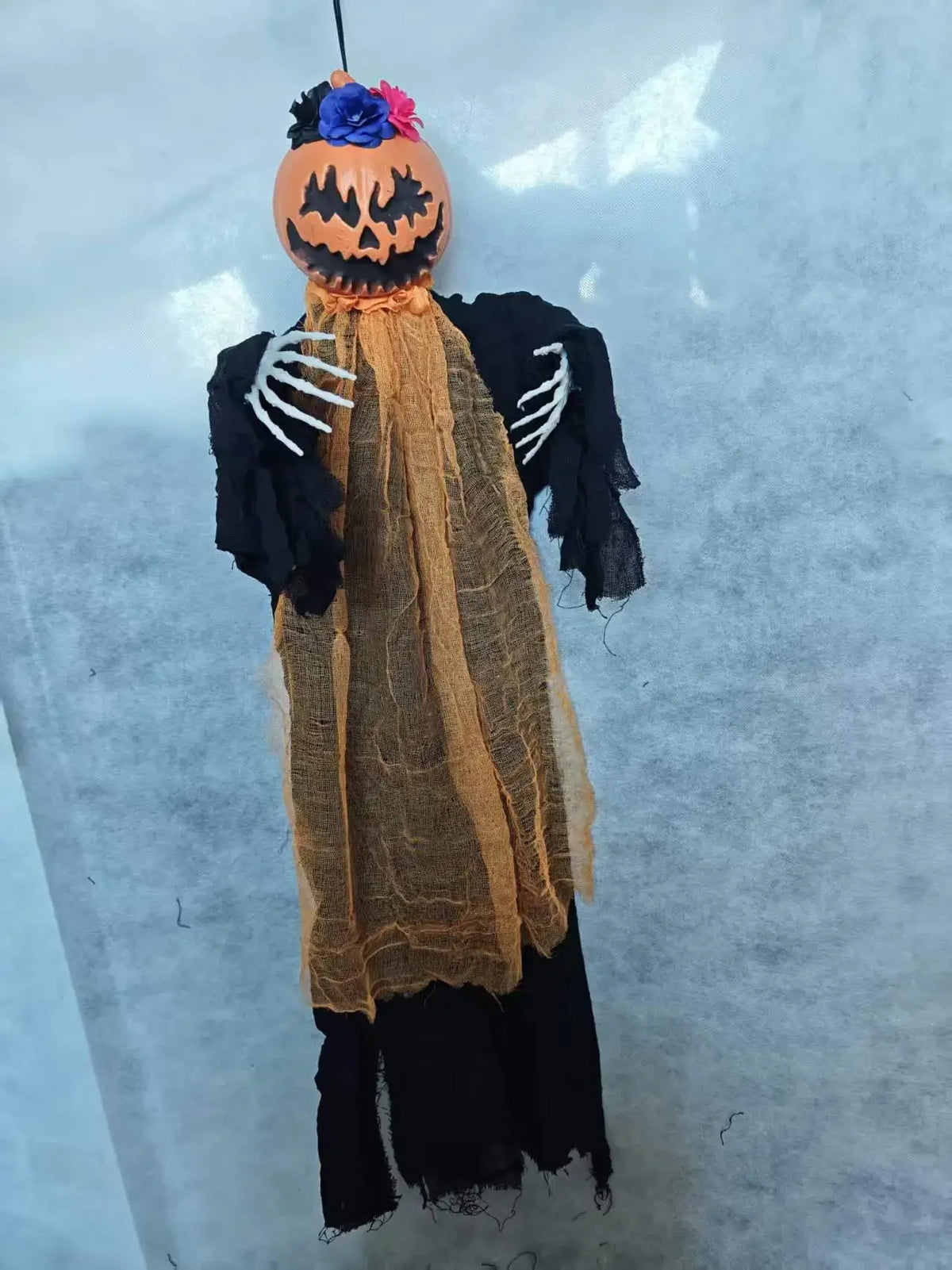 Hanging Pumpkin-Head Halloween Decoration – Skeleton Hands