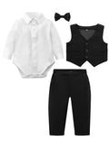 Baby Boys’ Formal Bodysuit, Vest & Trouser Set with Bow Tie – 3–18 Months