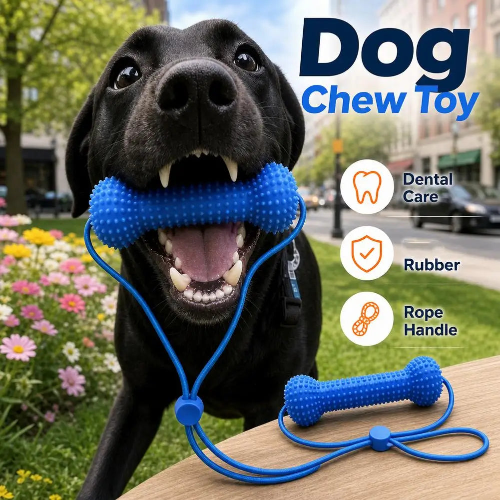Blue Textured Dog Bone Toy with Cord – 10 or 15 cm