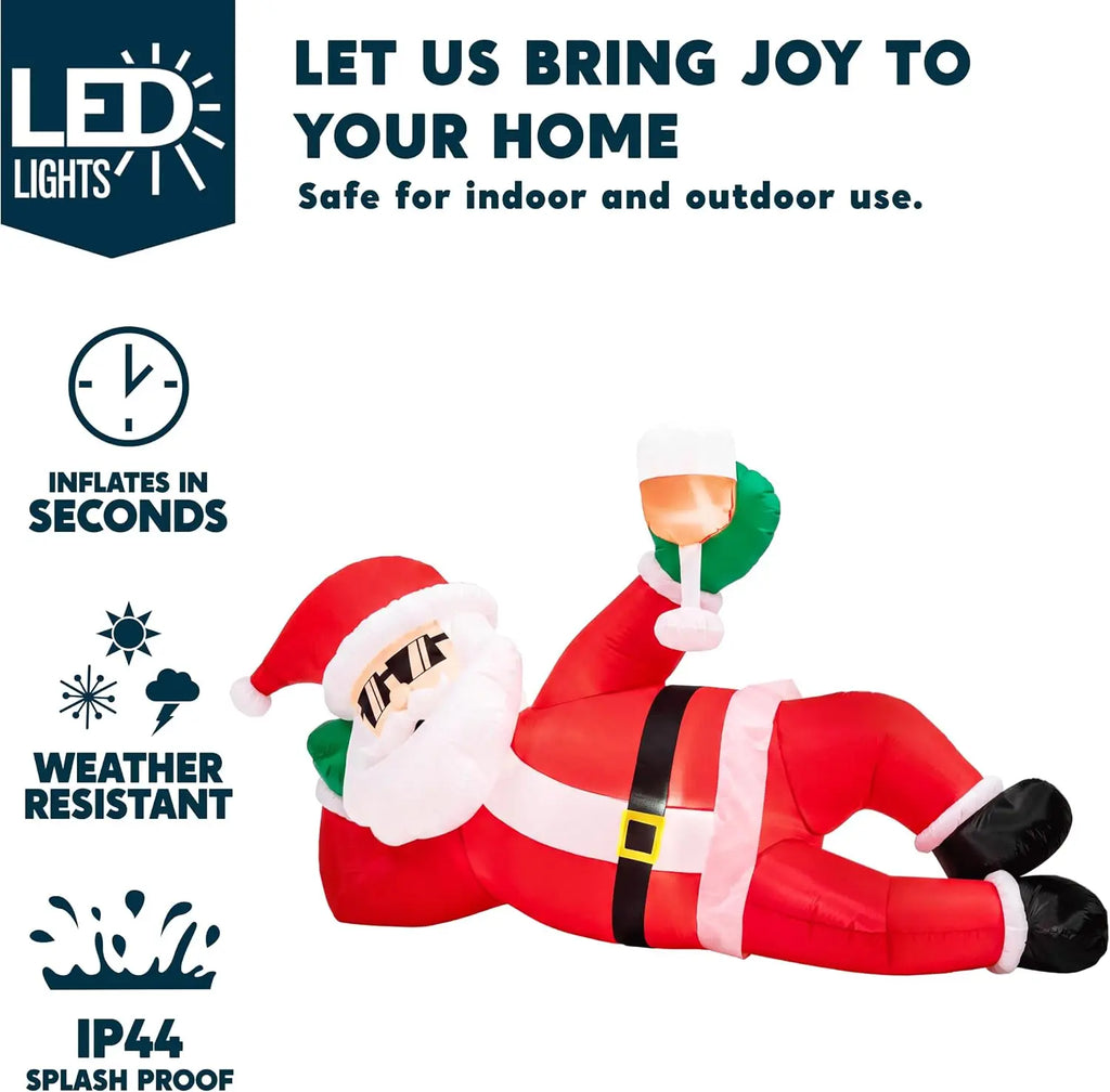9FT Giant Christmas Inflatable Santa Outdoor Decoration Lying Santa Claus Christmas Blow Ups Yard Decorations with Built‑in LED Lights for Xmas Roof Lawn Garden Patio Holiday Party Decor