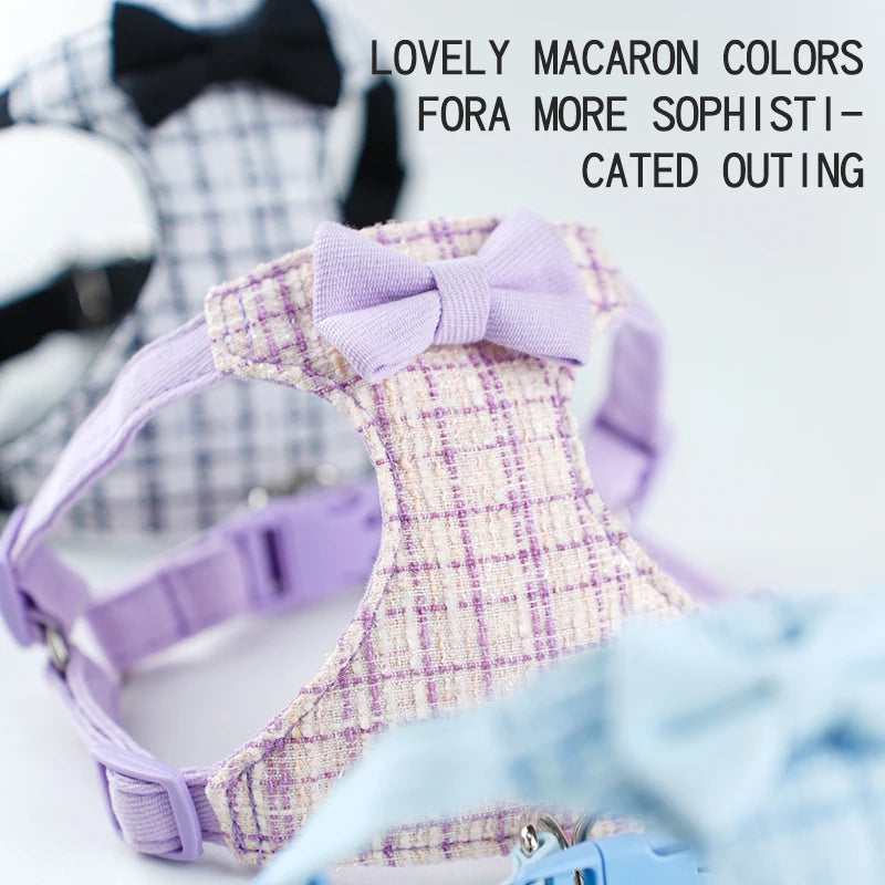 Plaid Bow Pet Harness & Leash Set