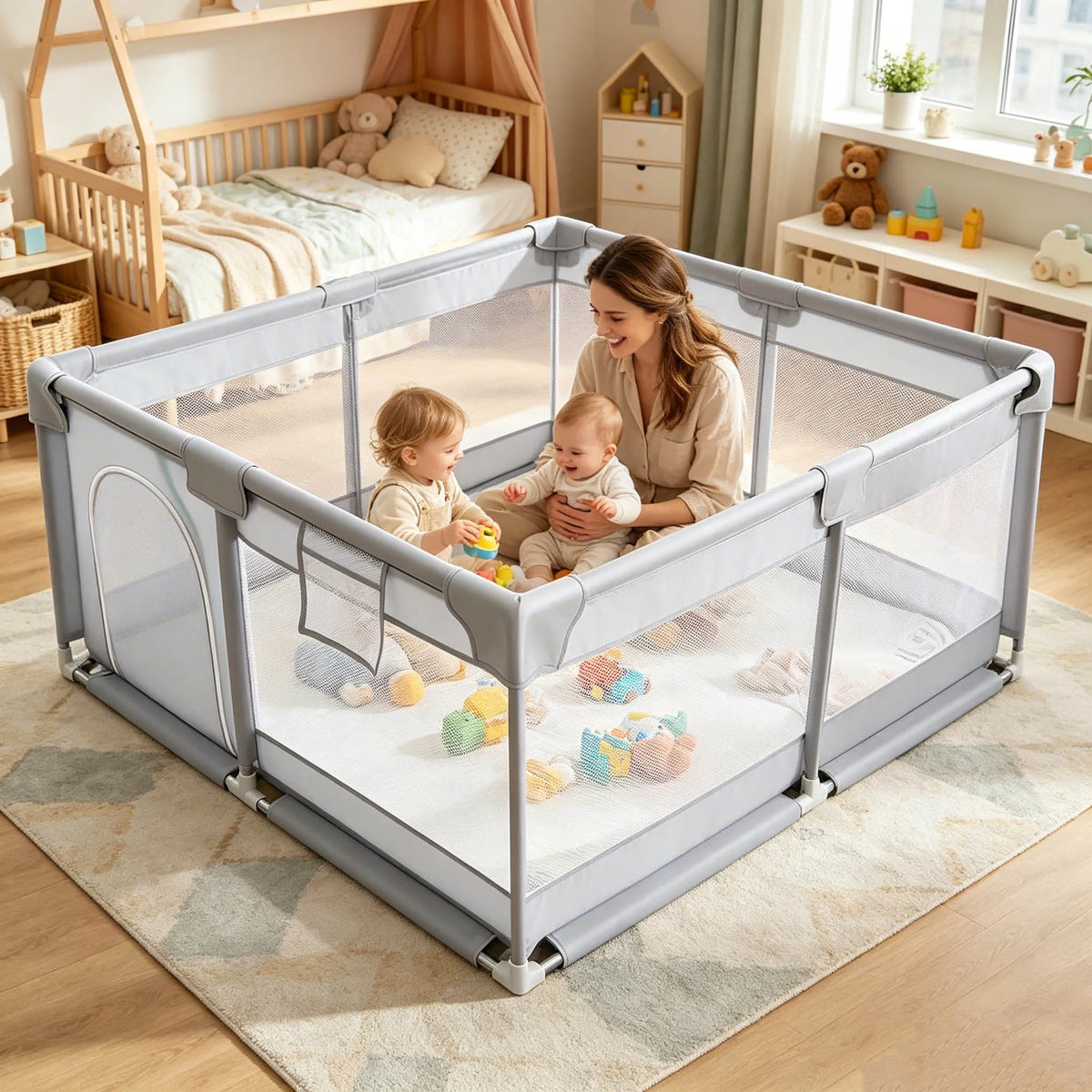 Mesh Baby Playpen with Zippered Access Doors
