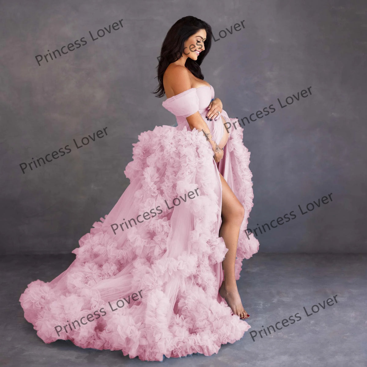Tiered Tulle Off-Shoulder Prom Dress