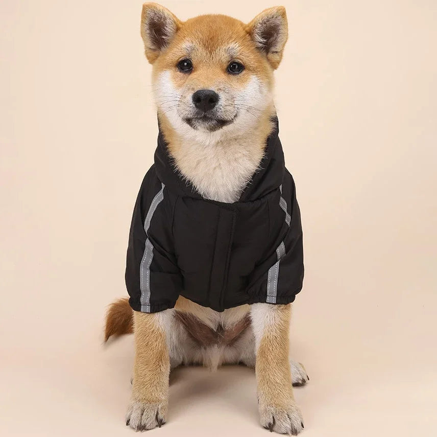 Hooded Dog Jacket with Reflective Details – Red & Black
