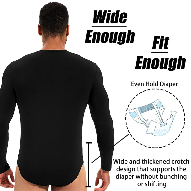 Men's Long-Sleeve Knit Bodysuit with Snap Closure