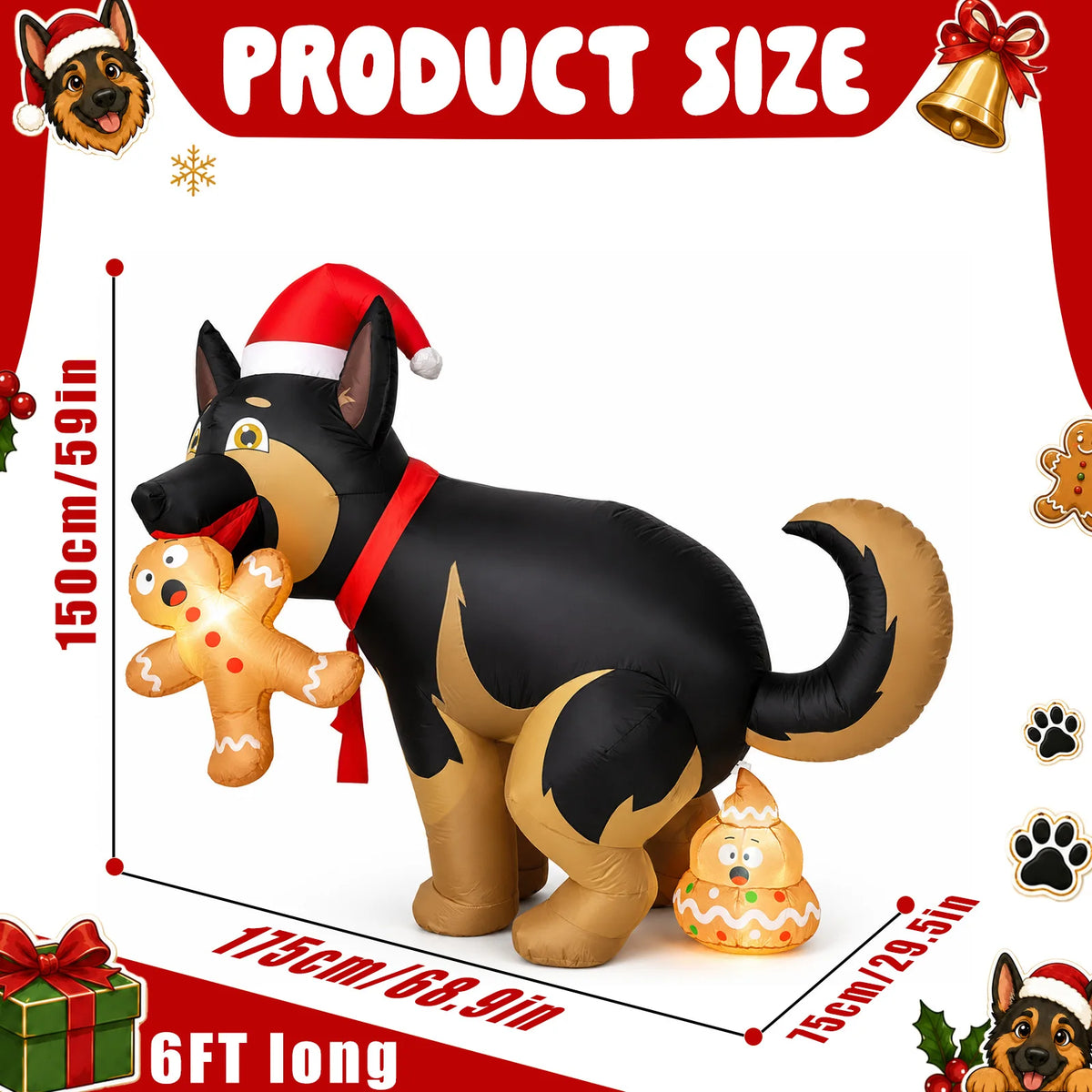 5 ft Dog & Gingerbread Man Novelty Christmas Decoration