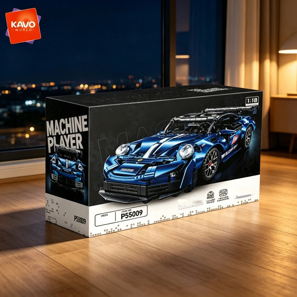 KAVOWORLD Metallic-Blue Sports Car Building Set – 444 Pieces