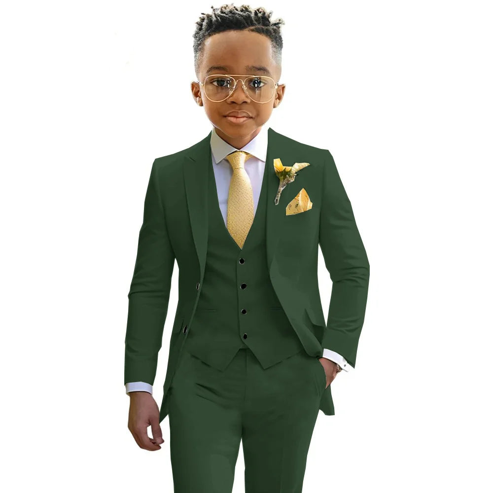 Boys’ 3-Piece Formal Suit Set – Jacket, Vest & Trousers, 2T–20T