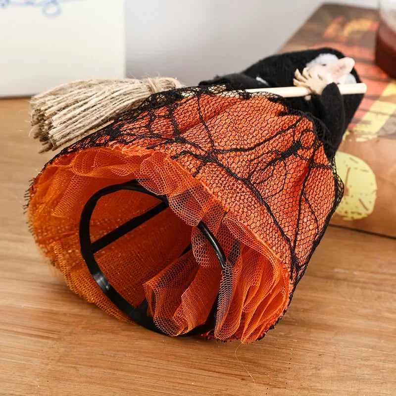Halloween Tabletop Witch with Broom – Black or Orange