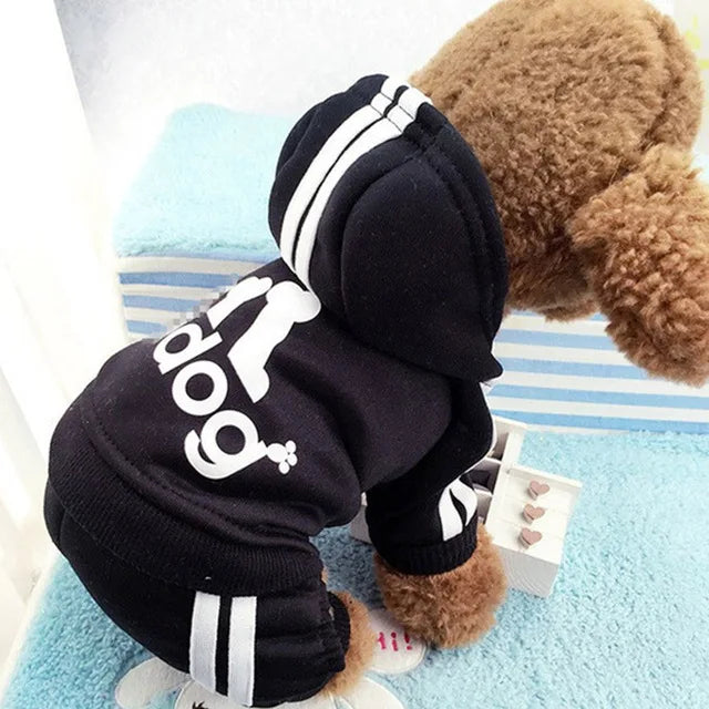 Hooded Dog Jumpsuit with Stripes & Bone Graphic
