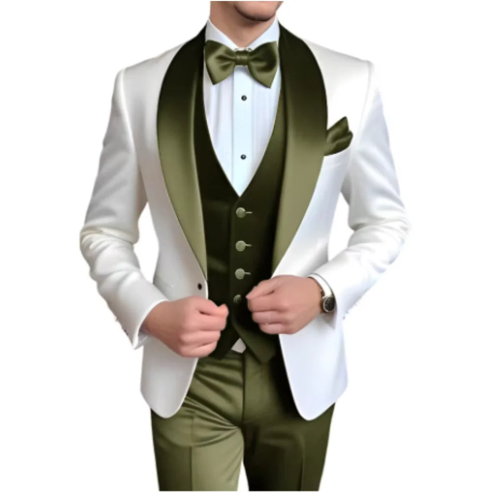 Customized Men's 3-Piece Tuxedo with Shawl Lapel Smoking Suit Wedding Groomsmen Formal Party Blazer Vest Pants Ternos Masculinos