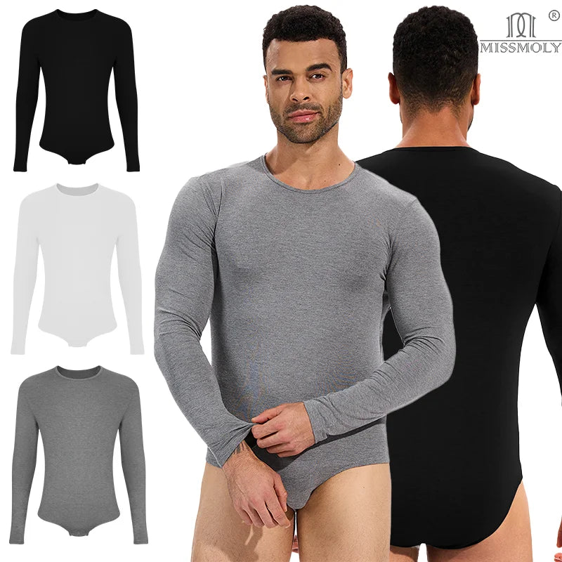 Men's Long-Sleeve Knit Bodysuit with Snap Closure