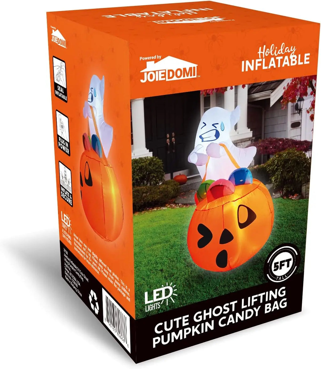 5-Foot LED Halloween Inflatable Ghost with Pumpkin Candy Bag