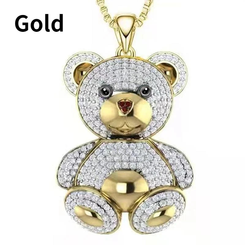 Teddy Bear Pendant Necklace with Colorful Accents