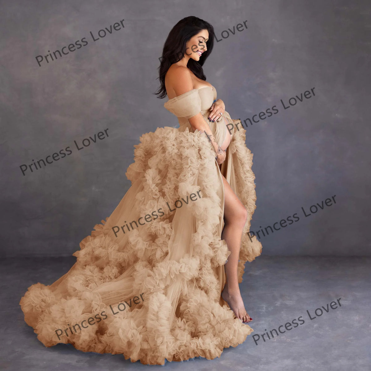 Tiered Tulle Off-Shoulder Prom Dress