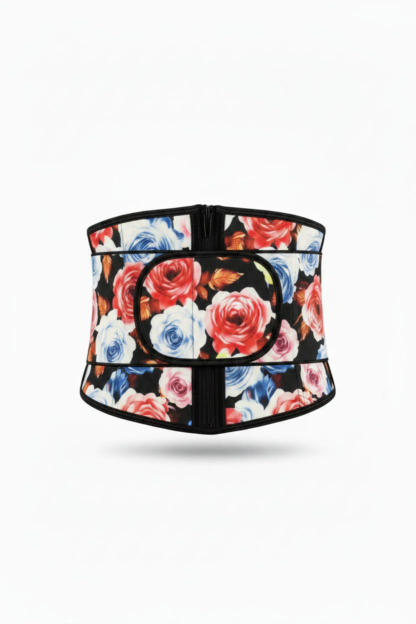 Floral Rose Waist Trainer – Rose Print Strap with Black Trim